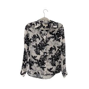 NWT L'AGENCE Nina Black Trópical Leaf print blouse